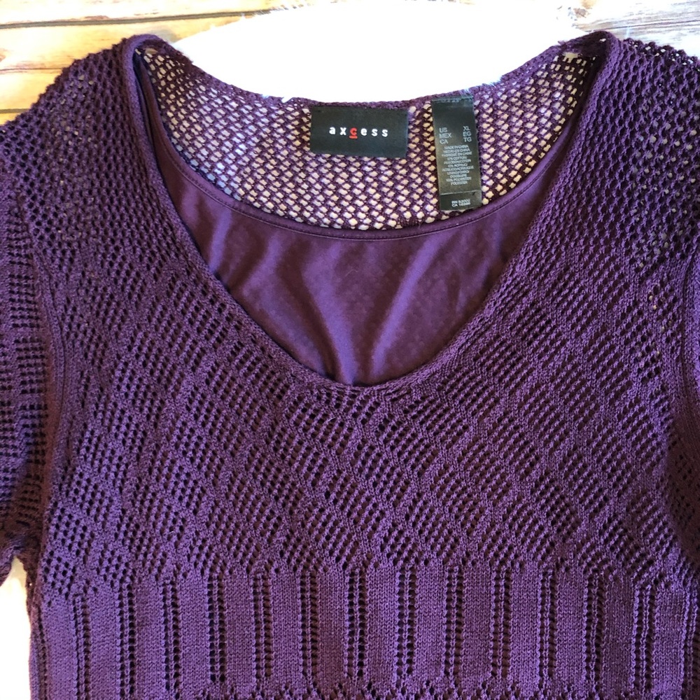 🖤3/$20 Axcess Purple Crochet Short Sleeve Top - Picture 2 of 8